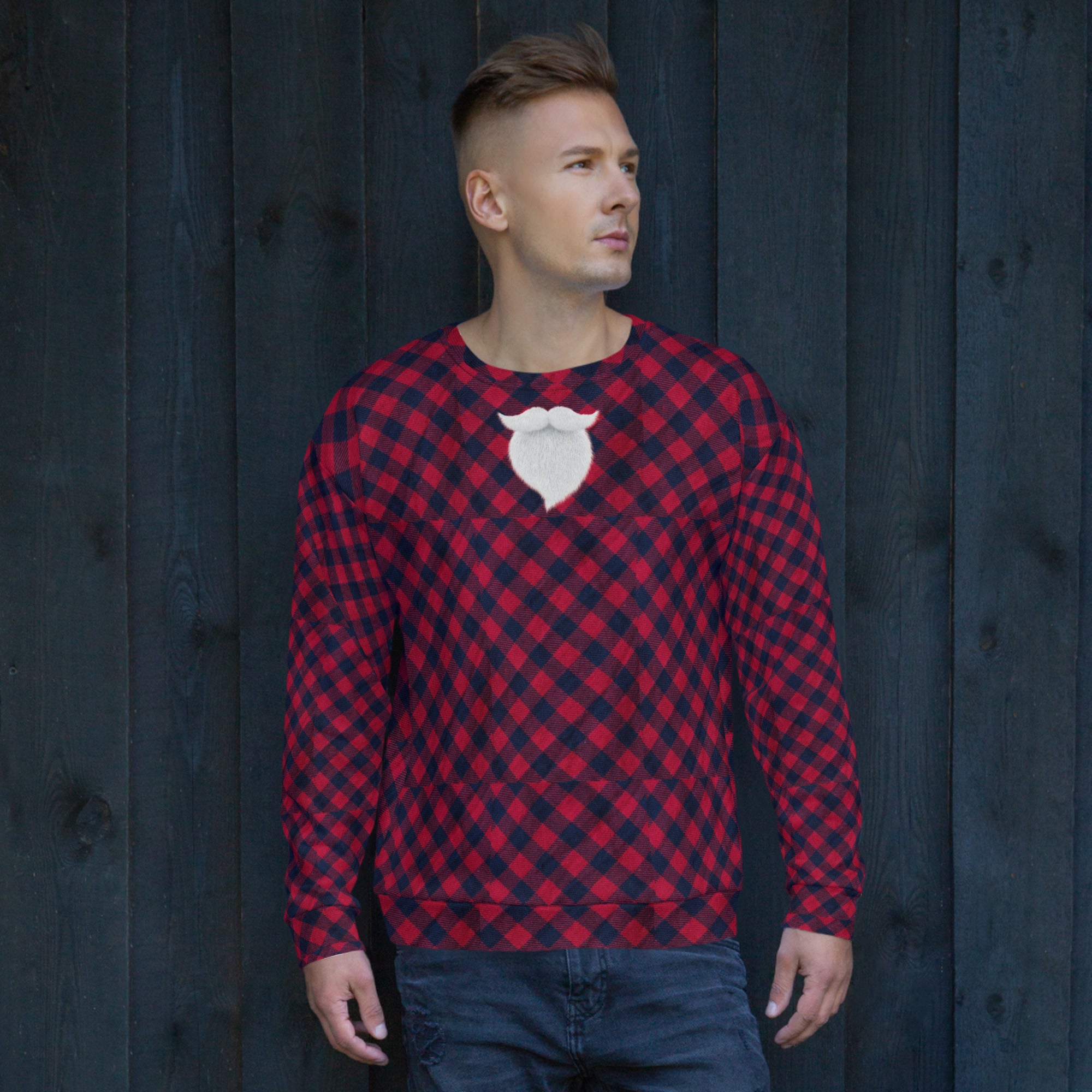 Plaid "Santa" Christmas Shirt. Christmas Sweater Alternative. Unisex Party Sweatshirt or Pullover. WickedYo.
